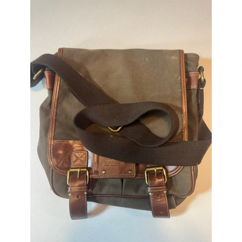 Vintage Fossil 54 Messenger Bag Adult Olive Brown Used Canvas Leather Excellent